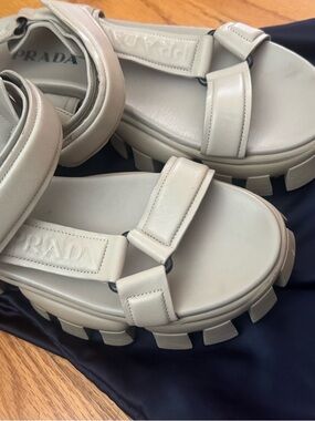 Prada Chunky Platform Sandals in Light Gray